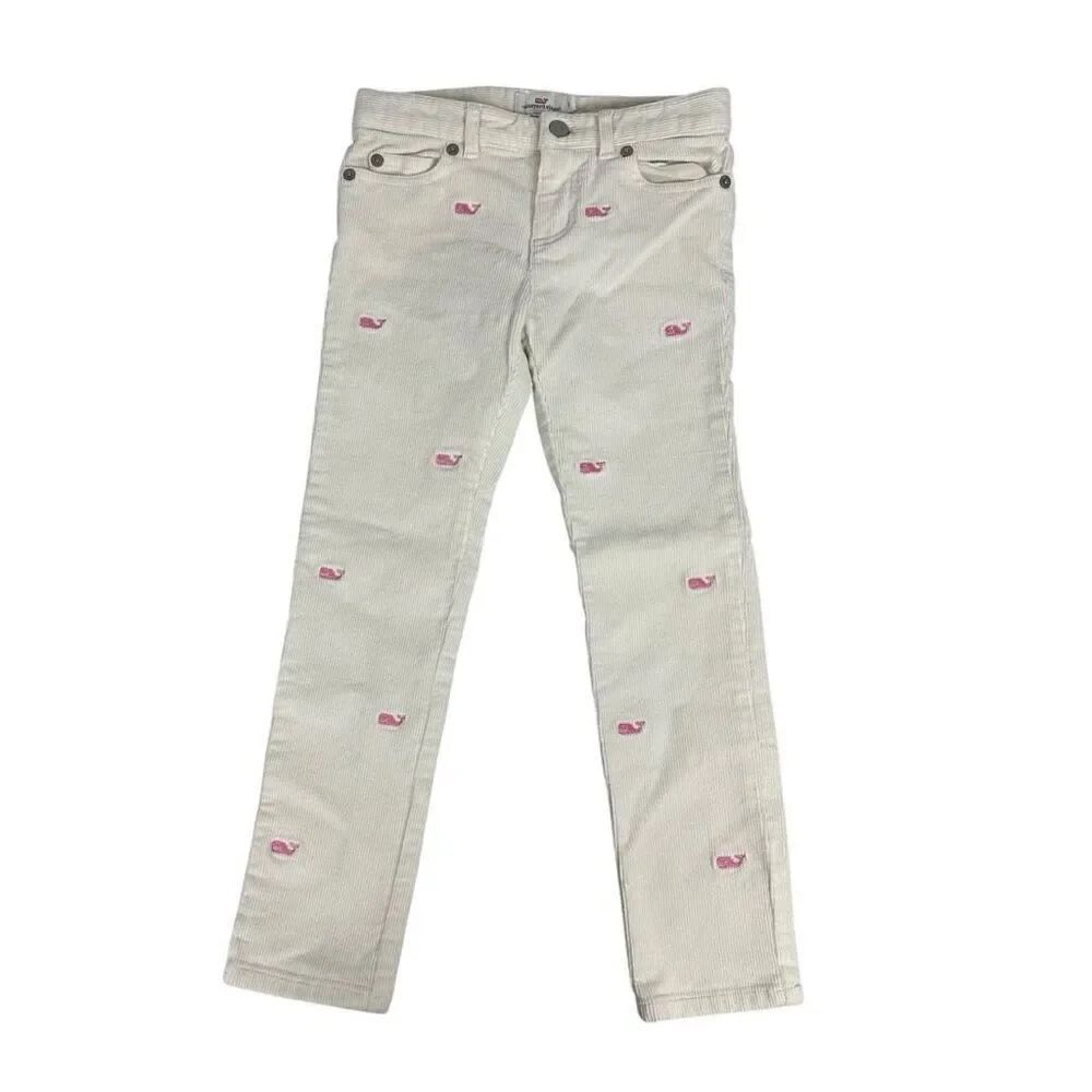 Vineyard Vines Girls size 7 Marshmallow Corduroy Pants Pink Whales